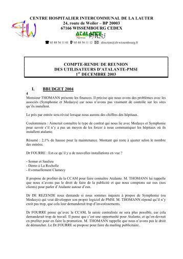 compte-rendu de reunion des utilisateurs d'atalante-pmsi 1 ...