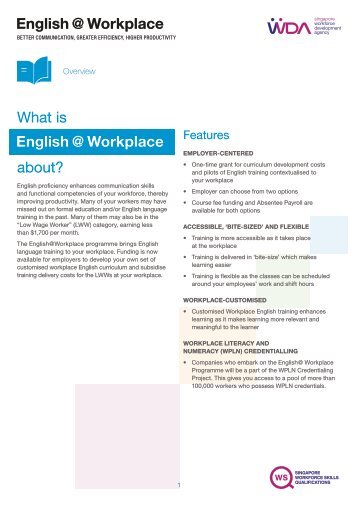 What is about? English @ Workplace English @ Workplace - WDA