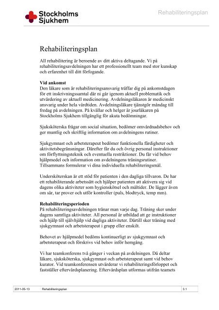 Rehabiliteringsplan (pdf) - Stockholms sjukhem