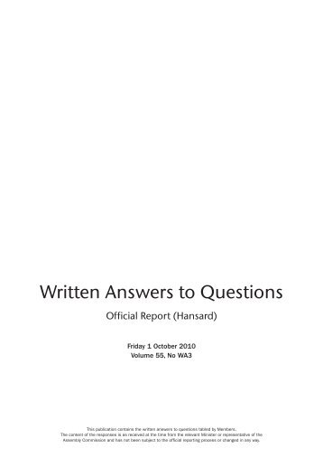 Written Answers to Questions - the Northern Ireland Assembly Archive