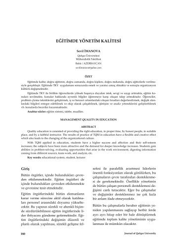 EĞİTİMDE YÖNETİM KALİTESİ - Journal of Qafqaz University