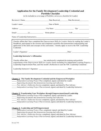Application for FDLC and Portfolio Checklist