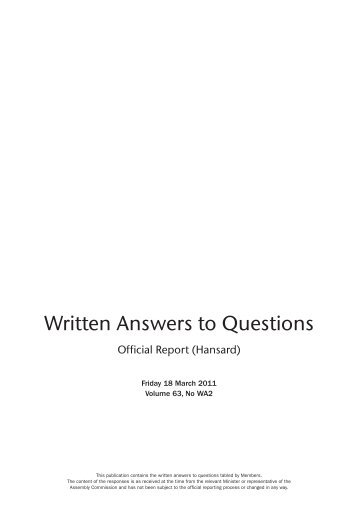 Written Answers to Questions - the Northern Ireland Assembly Archive