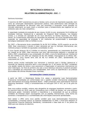 metalÃºrgica gerdau sa relatÃ³rio da administraÃ§Ã£o - doc - 1