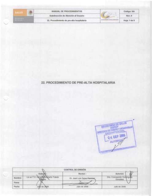 22. procedimiento de pre-alta hospitalaria , ejb - Centro Regional de ...