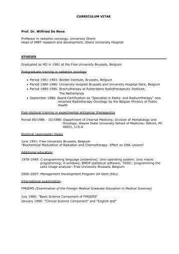 CURRICULUM VITAE Prof. Dr. Wilfried De Neve Professor in ...