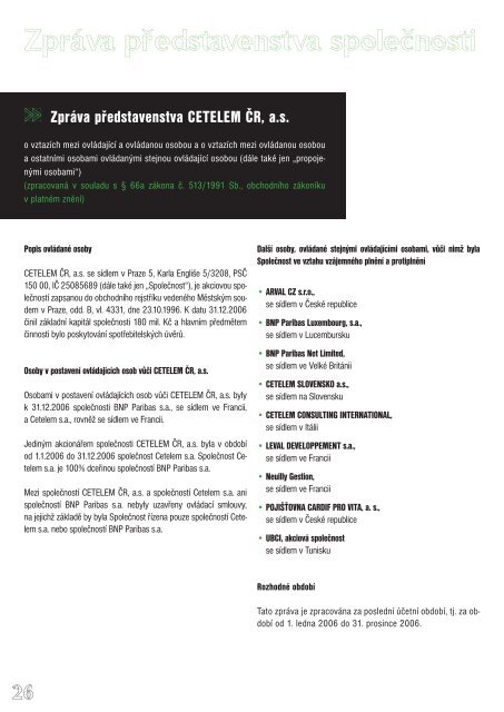 Výroční zpráva\Annual Report - CETELEM ČR, as