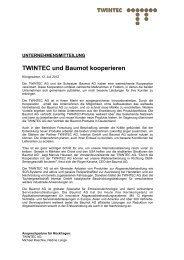 TWINTEC und Baumot kooperieren