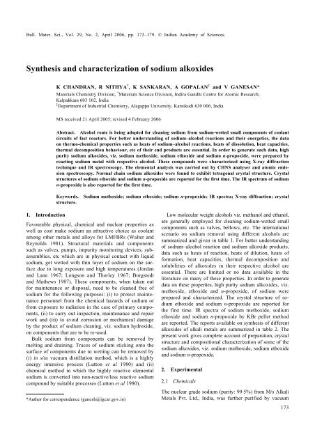 Synthesis and characterization of sodium alkoxides