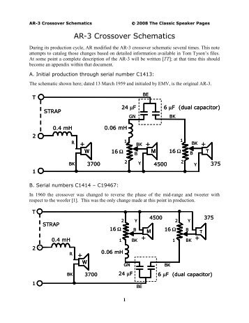 AR-3 Crossover Schematics - The Classic Speaker Pages