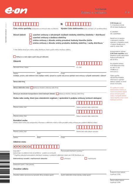 Å½Ã¡dost o smlouvu / PodnikatelÃ© - E.ON