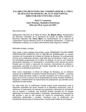 PALABRAS DE BIENVENIDA DEL COORDINADOR DE LA ... - CEDAF