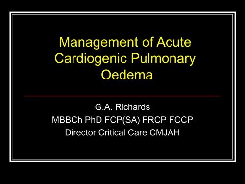 Management of Acute Cardiogenic Pulmonary Oedema