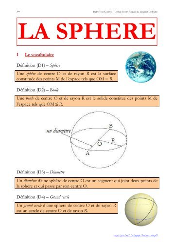 I Le vocabulaire DÃ©finition (D1) â SphÃ¨re Une sphÃ¨re ... - PYSA - Free