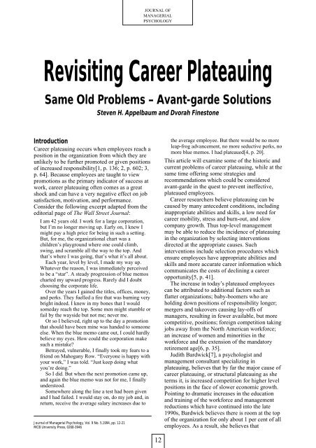 Revisiting Career Plateauing - Dr. Steven H. Appelbaum Consultants