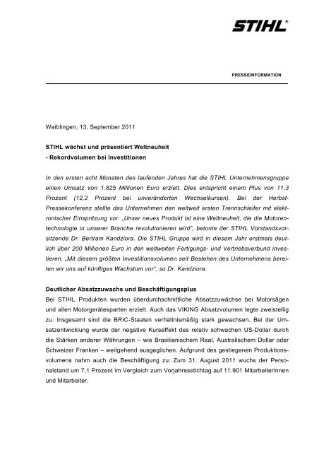 Download Pressemitteilung (.pdf), 95,59 KB - Stihl