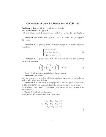 Collection of quiz Problems for MATH 307