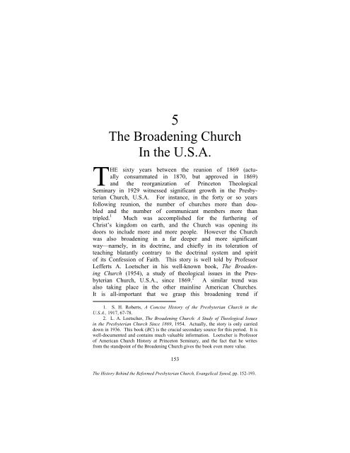 Chapter 5: The Broadening Church in the USA - PCA Historical Center