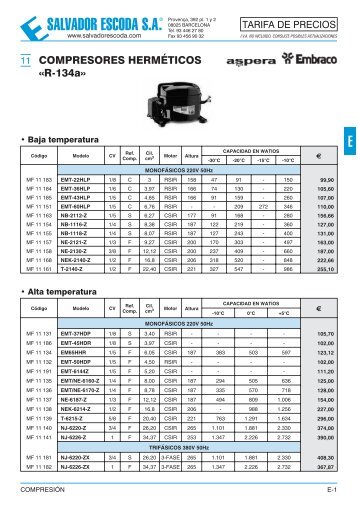 Tarifa de Precios - Compresion - Salvador Escoda SA