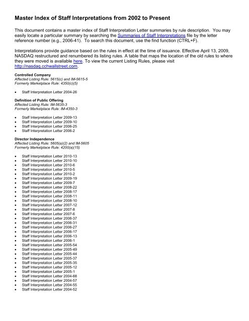Nasdaq Staff Interpretative Letters Nasdaq Omx Listing Center Nasdaq Staff Interpretative Letters Nasdaq Omx Listing Center