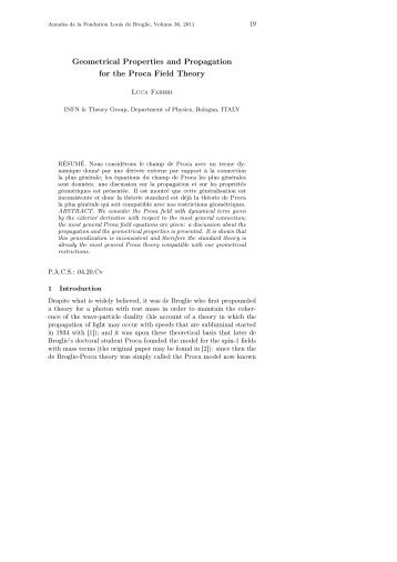 Geometrical Properties and Propagation for the Proca Field Theory