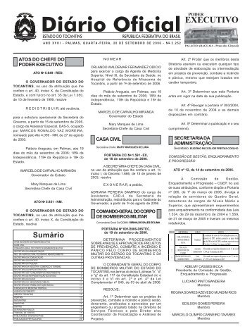 SumÃ¡rio - DiÃ¡rio Oficial - Governo do Estado do Tocantins