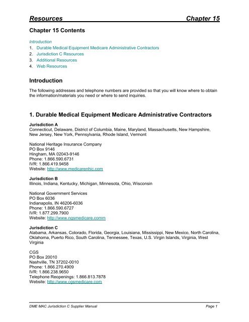 DME MAC Jurisdiction C Supplier Manual, Chapter 15 ... - CGS