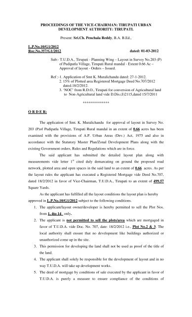 PROCEEDINGS OF THE VICE-CHAIRMAN: TIRUPATI URBAN ...