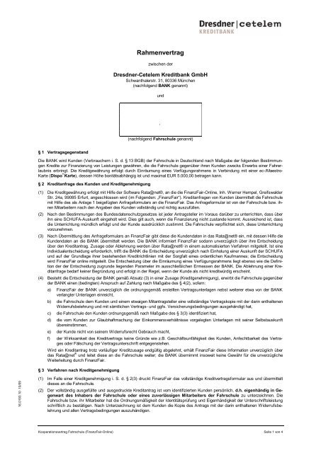 Rahmenvertrag Startseite Finanzfair Online