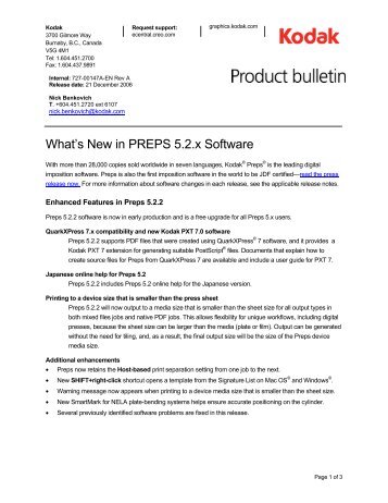 What's New in PREPS 5.2.x Software - Kodak