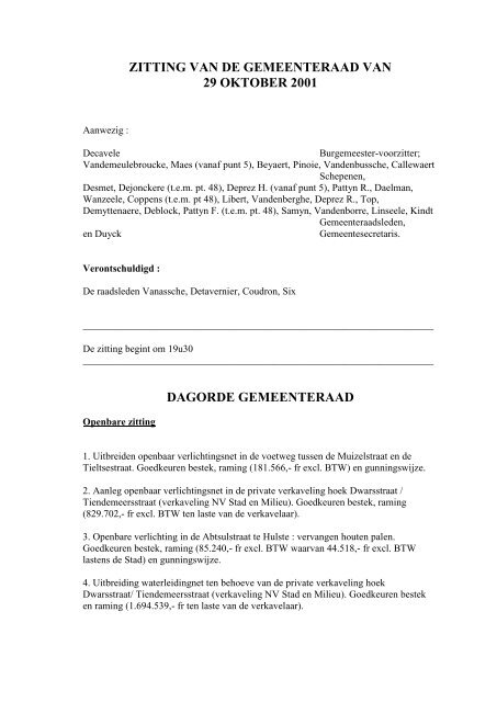 ZITTING VAN DE GEMEENTERAAD VAN - Stad Harelbeke