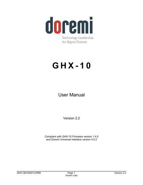 GHX-10 User Manual - Doremi Labs