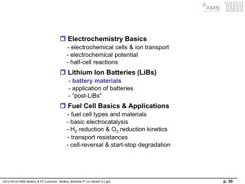 ï² Electrochemistry Basics ï² Lithium Ion Batteries (LiBs) ï² Fuel Cell ...