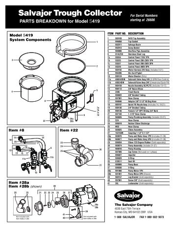 Salvajor Trough Collector PARTS BREAKDOWN for Model S419