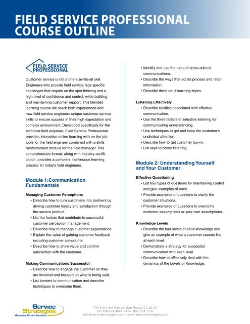 field service professional course outline - Service Strategies