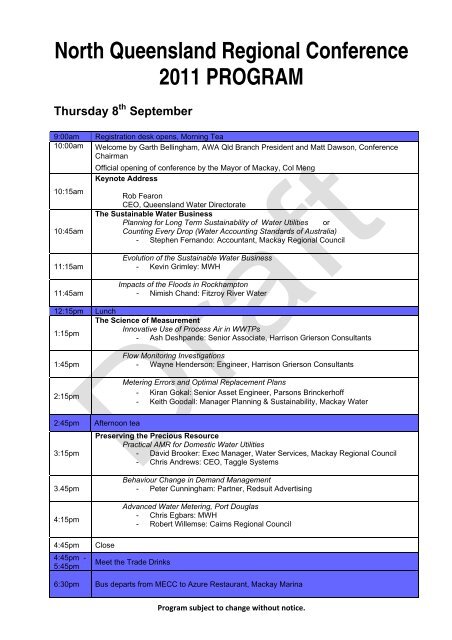 North Queensland Regional Conference 2011 PROGRAM Thursday 8