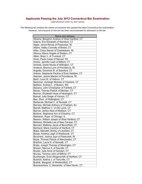 July 2012 Bar Exam Results