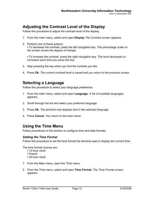 Nortel IP Phone 1120E/1140E User Guide (CICM) - Northwestern ...