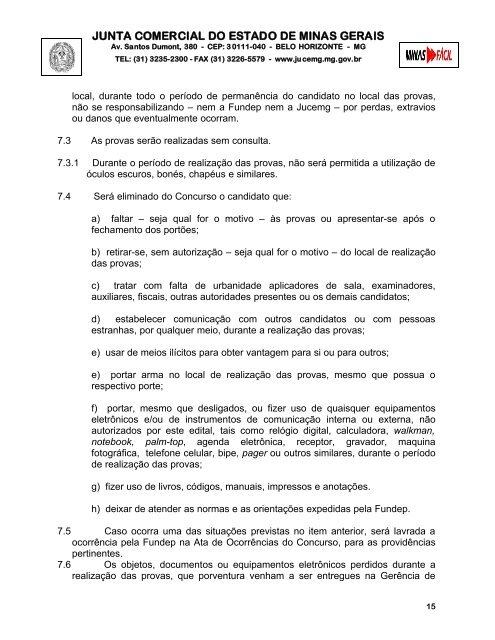 Edital do Concurso. - Junta Comercial do Estado de Minas Gerais