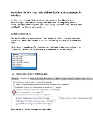 Leitfaden fÃ¼r den Abruf des elektronischen Kontoauszuges in windata