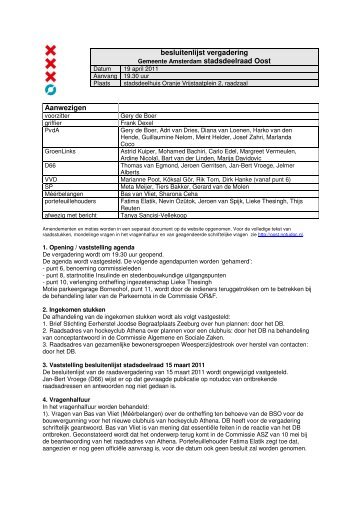 Besluitenlijst deelraad 19 april 2011 - Stadsdeel Oost - Gemeente ...