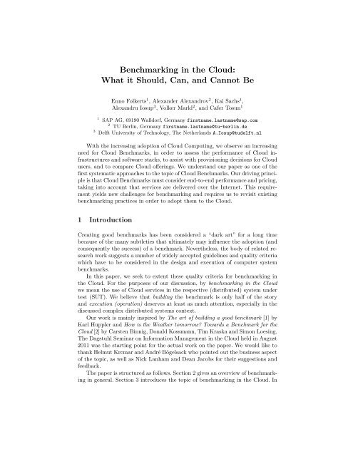 Benchmarking in the Cloud - Parallel and Distributed Systems