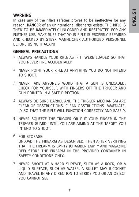 INSTRUCTIONS FOR USE BETRIEBSANLEITUNG - Steyr Mannlicher