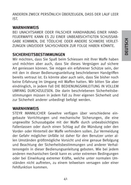 INSTRUCTIONS FOR USE BETRIEBSANLEITUNG - Steyr Mannlicher