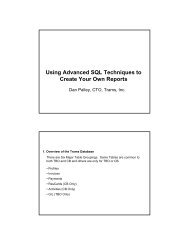 Using Advanced SQL Techniques to Create Your Own ... - TRAMS, Inc.