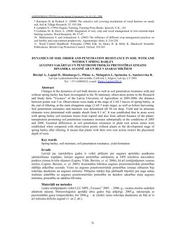 Dynamics of soil order and penetration resistance in soil - Latvijas ...