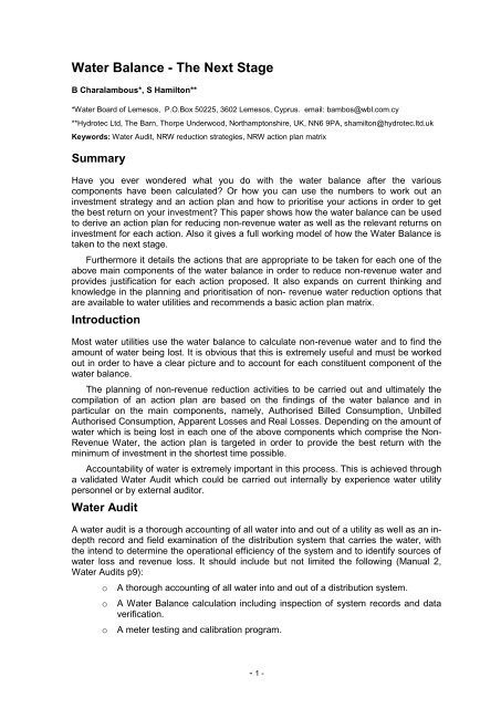 Water Balance - The Next Stage - Iwa-waterloss.org