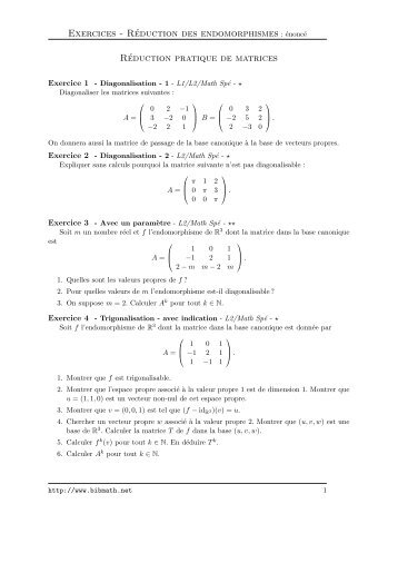 Exercices - RÃ©duction des endomorphismes : Ã©noncÃ© ... - Bibmath