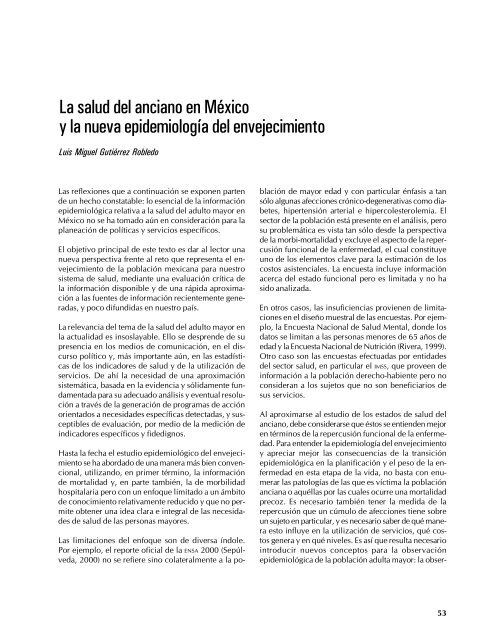 La salud del anciano en MÃ©xico y la nueva epidemiologÃ­a del ...