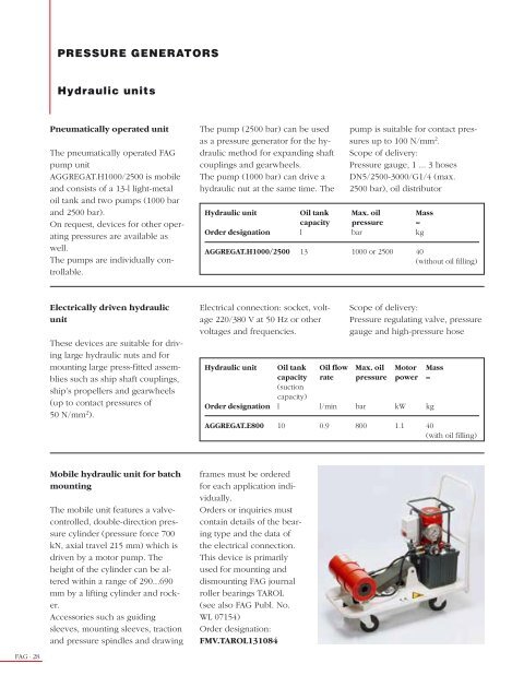 fag mounting and maintenance equipment and services for rolling ...